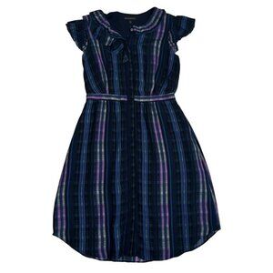 Banana Republic women's dress 0 blue black pleated ruffles short sleeves